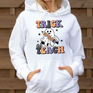 Groovy Halloween Trick or Teach Retro Floral Ghost Teacher Hoodie 3 7