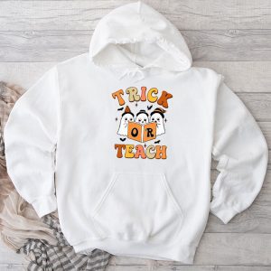 Groovy Halloween Trick or Teach Retro Floral Ghost Teacher Hoodie