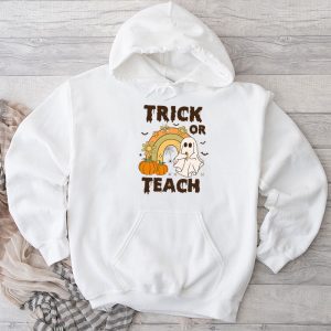 Halloween Teacher Shirts Groovy Halloween Trick or Teach Retro Floral Ghost Perfect Teacher Hoodie