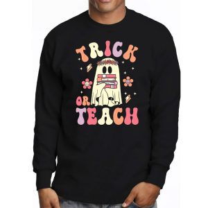 Groovy Halloween Trick or Teach Retro Floral Ghost Teacher Longsleeve Tee 3 5