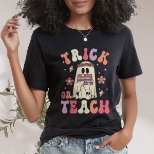 Groovy Halloween Trick or Teach Retro Floral Ghost Teacher T Shirt 2 1