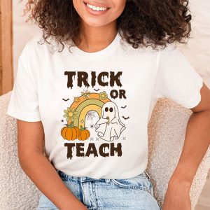 Groovy Halloween Trick or Teach Retro Floral Ghost Teacher T Shirt 2 2