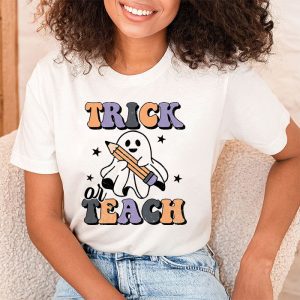 Groovy Halloween Trick or Teach Retro Floral Ghost Teacher T Shirt 2 3