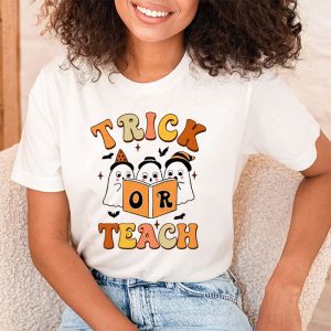 Groovy Halloween Trick or Teach Retro Floral Ghost Teacher T Shirt 2