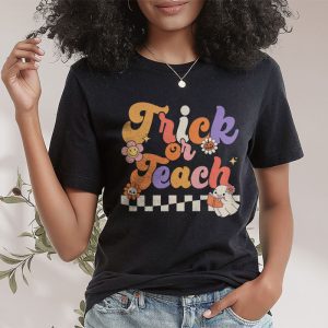 Groovy Halloween Trick or Teach Retro Floral Ghost Teacher T Shirt 2 4