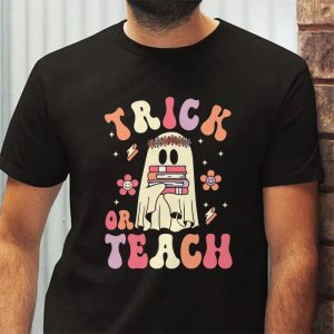 Groovy Halloween Trick or Teach Retro Floral Ghost Teacher T Shirt 3 1