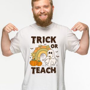 Groovy Halloween Trick or Teach Retro Floral Ghost Teacher T Shirt 3 2