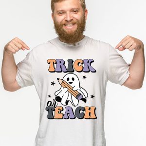 Groovy Halloween Trick or Teach Retro Floral Ghost Teacher T Shirt 3 3