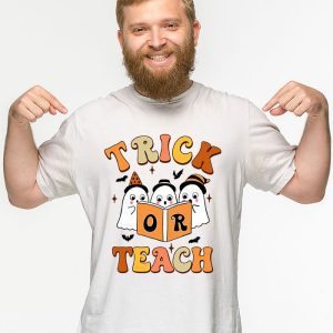 Groovy Halloween Trick or Teach Retro Floral Ghost Teacher T Shirt 3