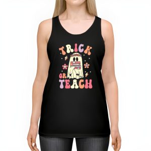 Groovy Halloween Trick or Teach Retro Floral Ghost Teacher Tank Top 2 1