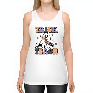 Groovy Halloween Trick or Teach Retro Floral Ghost Teacher Tank Top 2 3