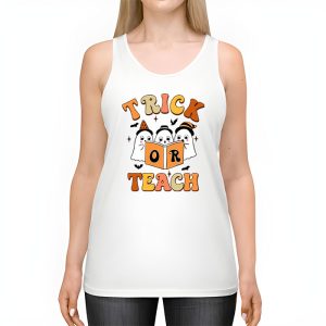 Groovy Halloween Trick or Teach Retro Floral Ghost Teacher Tank Top 2