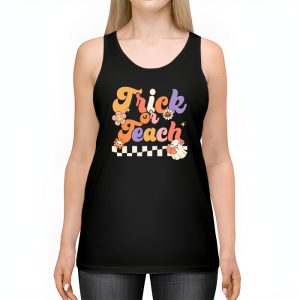 Groovy Halloween Trick or Teach Retro Floral Ghost Teacher Tank Top 2 4