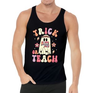 Groovy Halloween Trick or Teach Retro Floral Ghost Teacher Tank Top 3 1