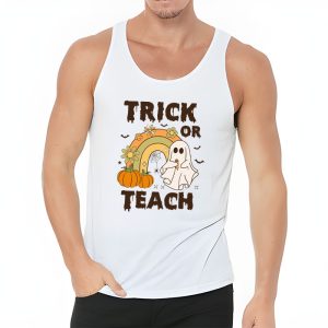 Groovy Halloween Trick or Teach Retro Floral Ghost Teacher Tank Top 3 2