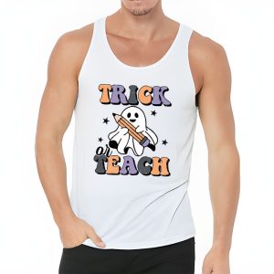 Groovy Halloween Trick or Teach Retro Floral Ghost Teacher Tank Top 3 3