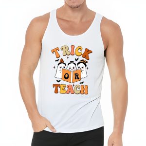 Groovy Halloween Trick or Teach Retro Floral Ghost Teacher Tank Top 3