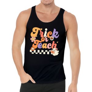 Groovy Halloween Trick or Teach Retro Floral Ghost Teacher Tank Top 3 4