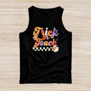 Groovy Halloween Trick or Teach Retro Floral Ghost Teacher Tank Top