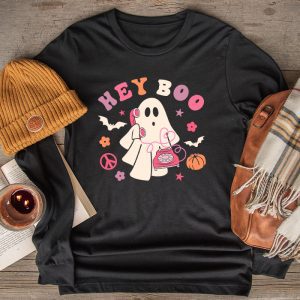 Groovy Hey Boo Cute Ghost Funny Halloween Mens Womens Kids Longsleeve Tee