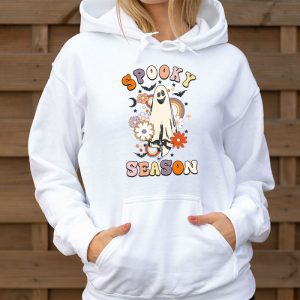 Groovy Spooky Season Cute Ghost Holding Pumpkin Halloween Hoodie 3