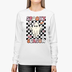 Groovy Spooky Season Cute Ghost Holding Pumpkin Halloween Longsleeve Tee 2 1