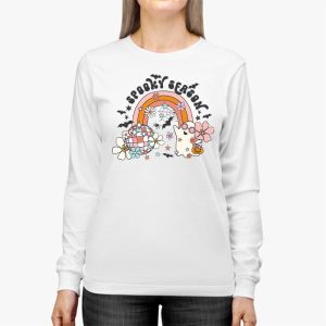 Groovy Spooky Season Cute Ghost Holding Pumpkin Halloween Longsleeve Tee 2 3