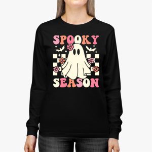 Groovy Spooky Season Cute Ghost Holding Pumpkin Halloween Longsleeve Tee 2 4