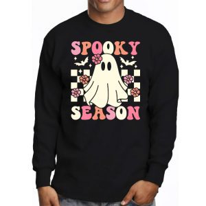 Groovy Spooky Season Cute Ghost Holding Pumpkin Halloween Longsleeve Tee 3 4