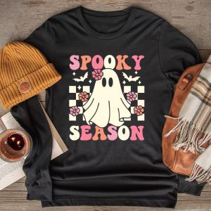 Groovy Spooky Season Cute Ghost Holding Pumpkin Halloween Longsleeve Tee