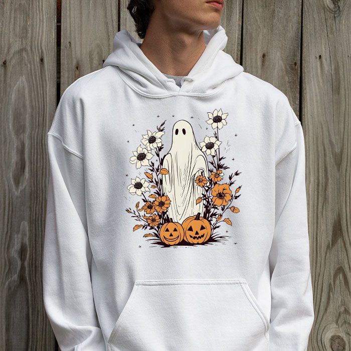 Groovy Vintage Floral Ghost Cute Halloween Spooky Season Hoodie 2