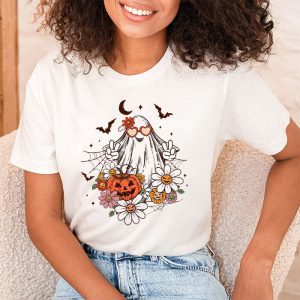 Groovy Vintage Floral Ghost Cute Halloween Spooky Season T Shirt 1 2