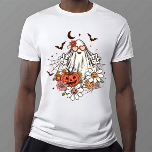 Groovy Vintage Floral Ghost Cute Halloween Spooky Season T Shirt 3 2