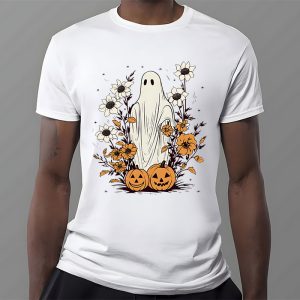 Groovy Vintage Floral Ghost Cute Halloween Spooky Season T Shirt 3