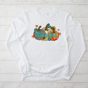 Happpy Thanksgiving Day Autumn Fall Maple Leaves Thankful Longsleeve Tee