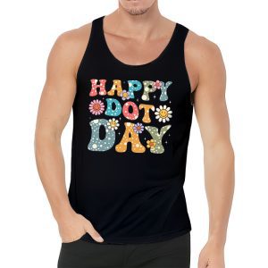 Happy Dot Day Hippie Flowers Smile Face Groovy Teacher Kids Tank Top 3