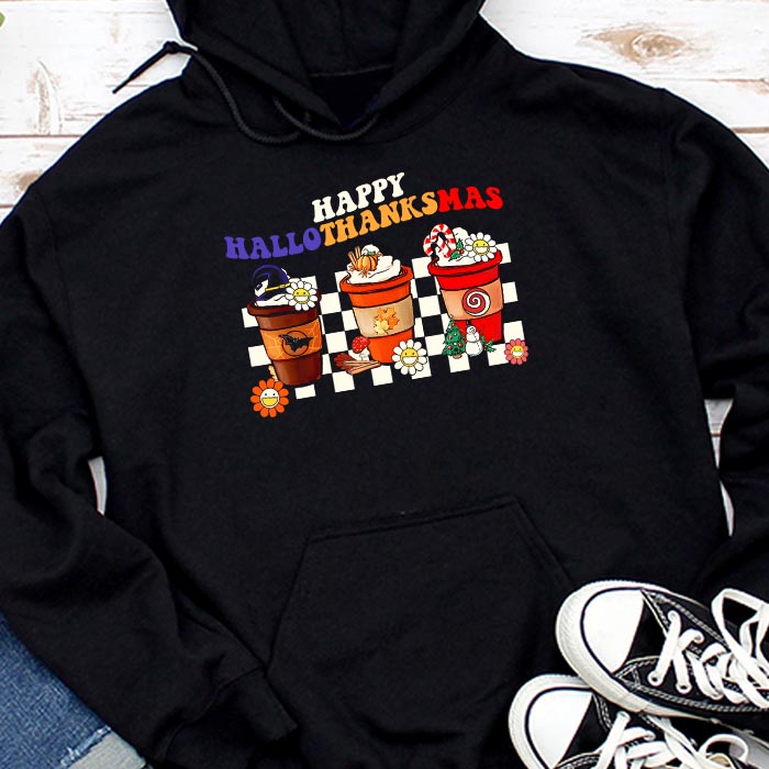 Happy Hallothanksmas Coffee Latte Halloween Thanksgiving Hoodie