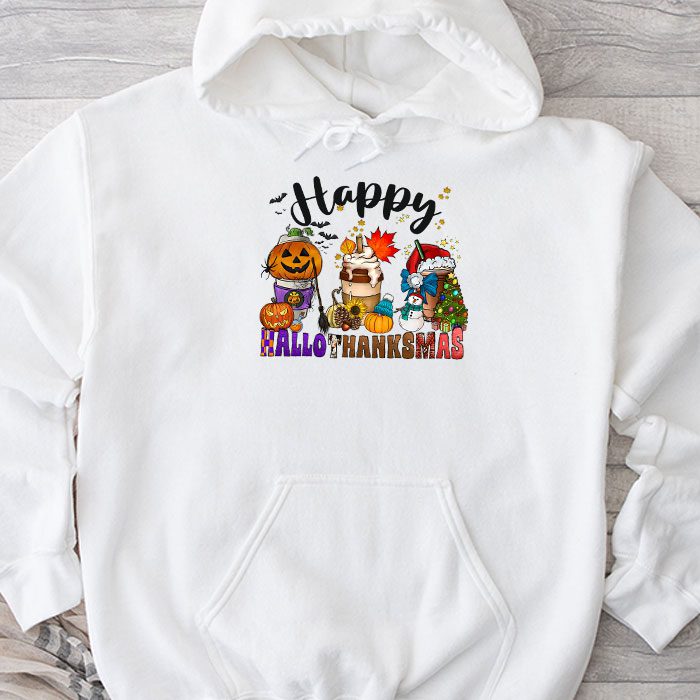 Happy Hallothanksmas Coffee Latte Halloween Thanksgiving Hoodie
