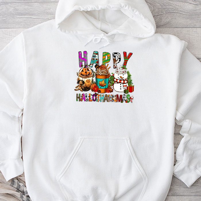 Happy Hallothanksmas Coffee Latte Halloween Thanksgiving Hoodie
