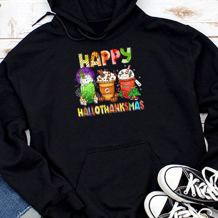 Happy Hallothanksmas Coffee Latte Halloween Thanksgiving Hoodie