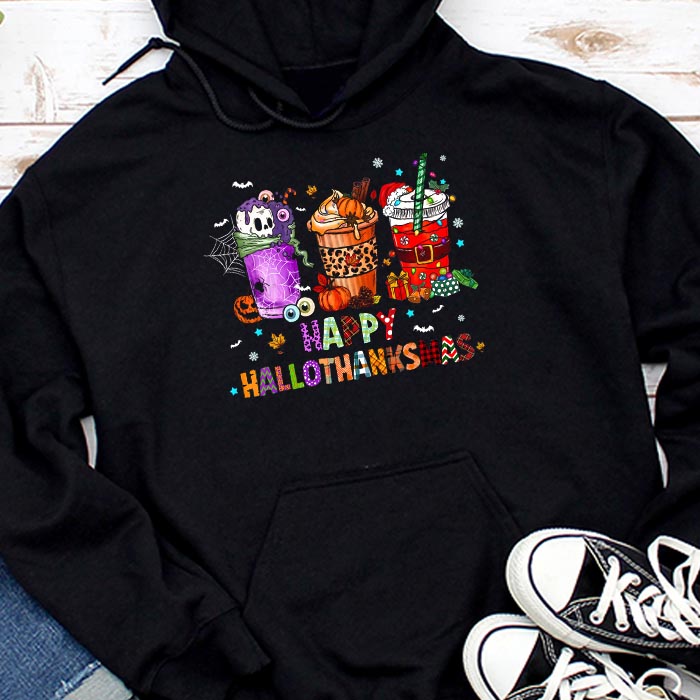 Happy Hallothanksmas Coffee Latte Halloween Thanksgiving Hoodie