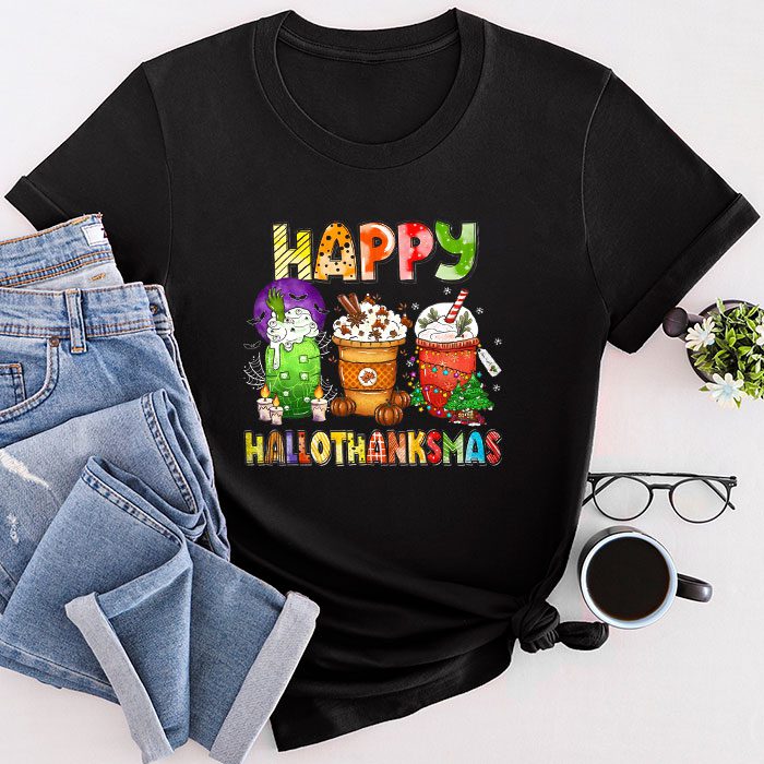 Happy Hallothanksmas Coffee Latte Halloween Thanksgiving T-Shirt
