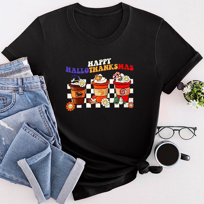 Happy Hallothanksmas Coffee Latte Halloween Thanksgiving T-Shirt