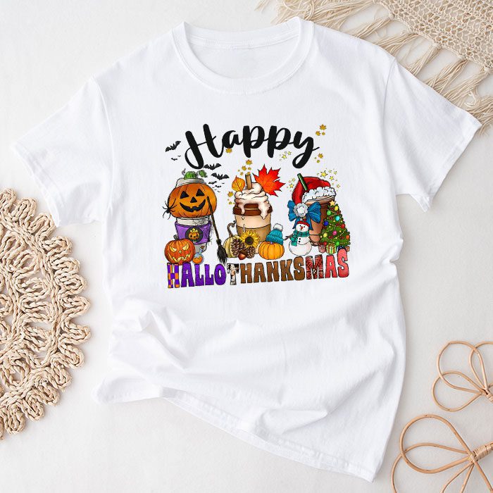 Happy Hallothanksmas Coffee Latte Halloween Thanksgiving T-Shirt