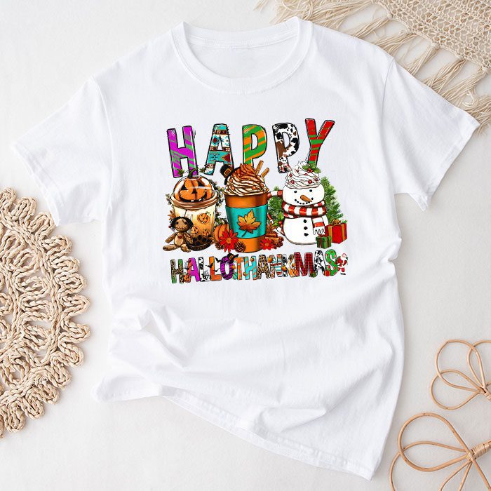 Happy Hallothanksmas Coffee Latte Halloween Thanksgiving T-Shirt