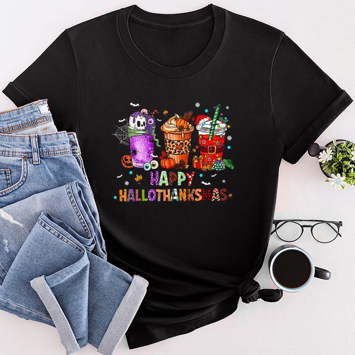 Happy Hallothanksmas Coffee Latte Halloween Thanksgiving T-Shirt