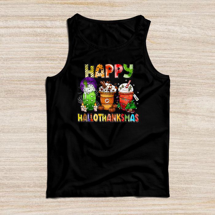 Happy Hallothanksmas Coffee Latte Halloween Thanksgiving Tank Top