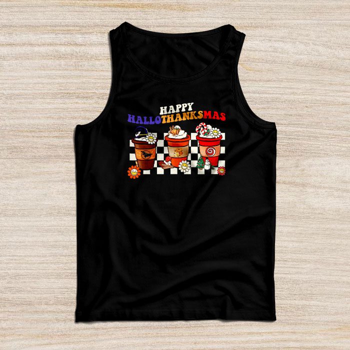 Happy Hallothanksmas Coffee Latte Halloween Thanksgiving Tank Top