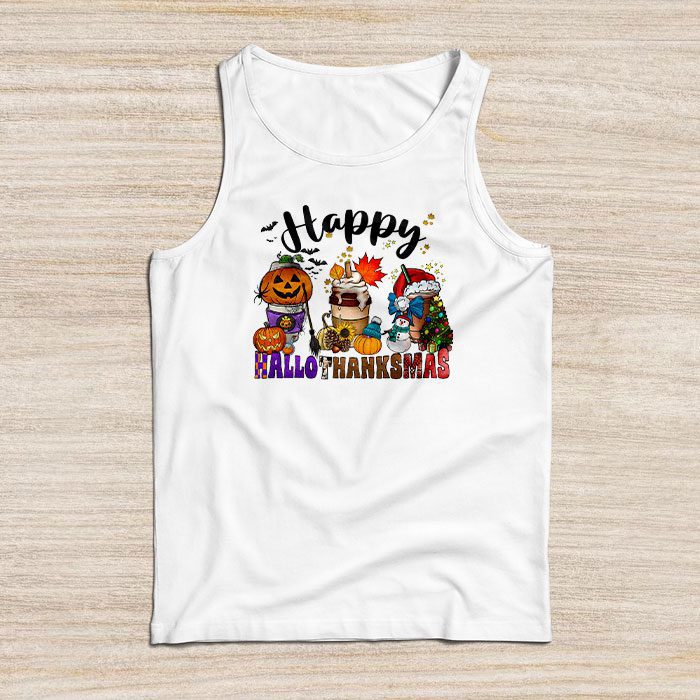 Happy Hallothanksmas Coffee Latte Halloween Thanksgiving Tank Top