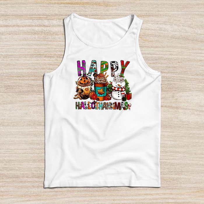 Happy Hallothanksmas Coffee Latte Halloween Thanksgiving Tank Top